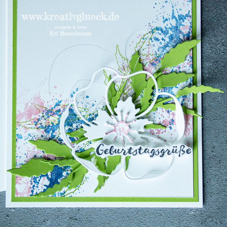 Geburtstagskarte in Grüner Apfel, Blaubeere und Rokoko Rosa