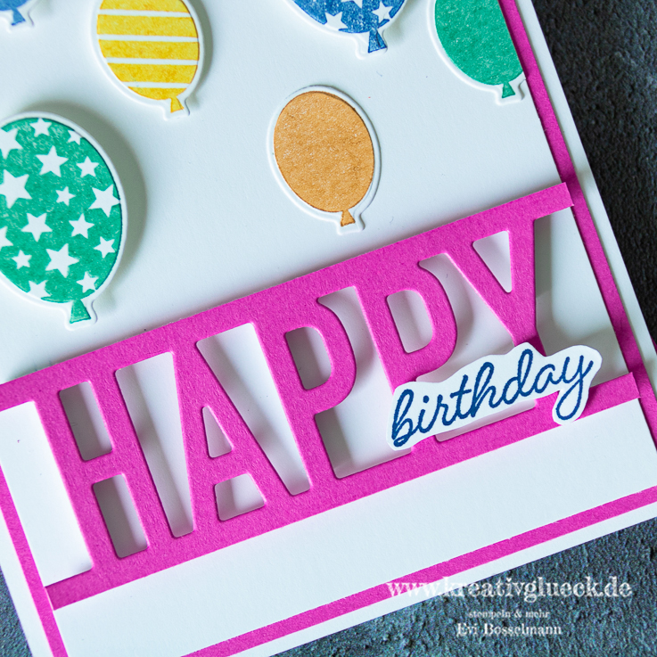 Geburtstagskarte mit dem Produktpaket "So Much Happy" oder auf Deutsch "Hurra".