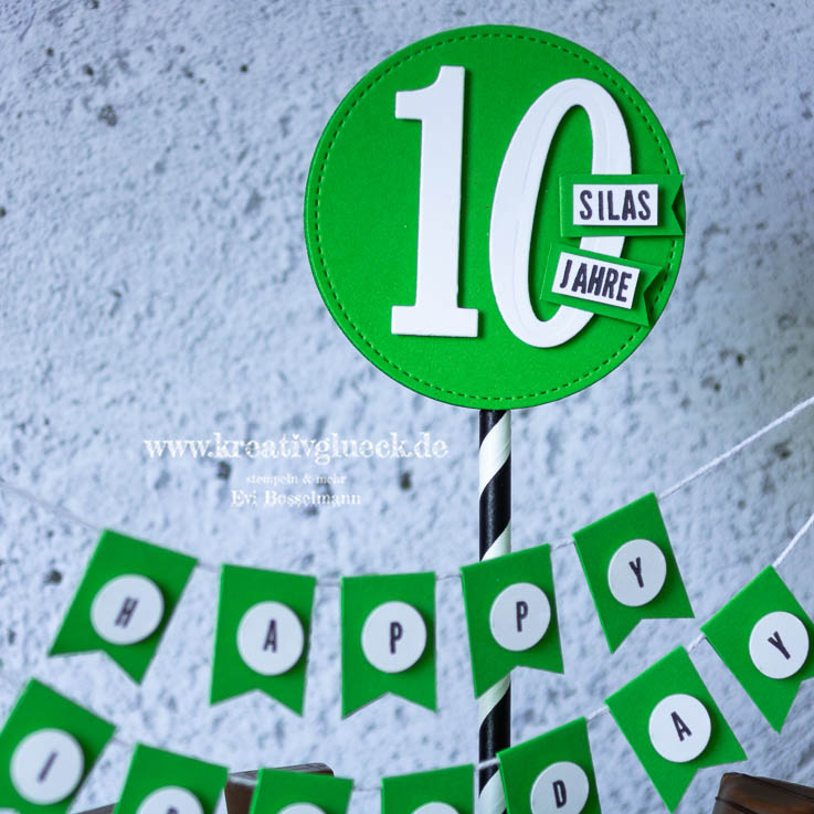 Schokotorte zum 10. Geburtstag mit Mini-Wimpelkette "Happy Birthday"...